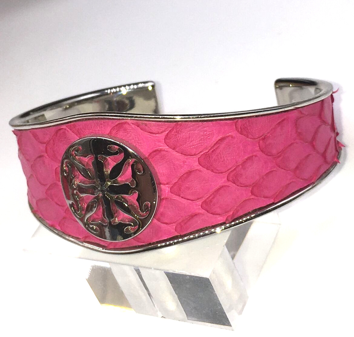 Rustic Cuff Silver Tone Monique Python Fuchsia Ho… - image 4