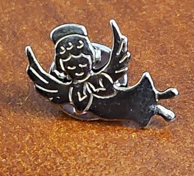 VTG Silver Toned Enameled Lapel Hat Pinback Silver Angel | eBay