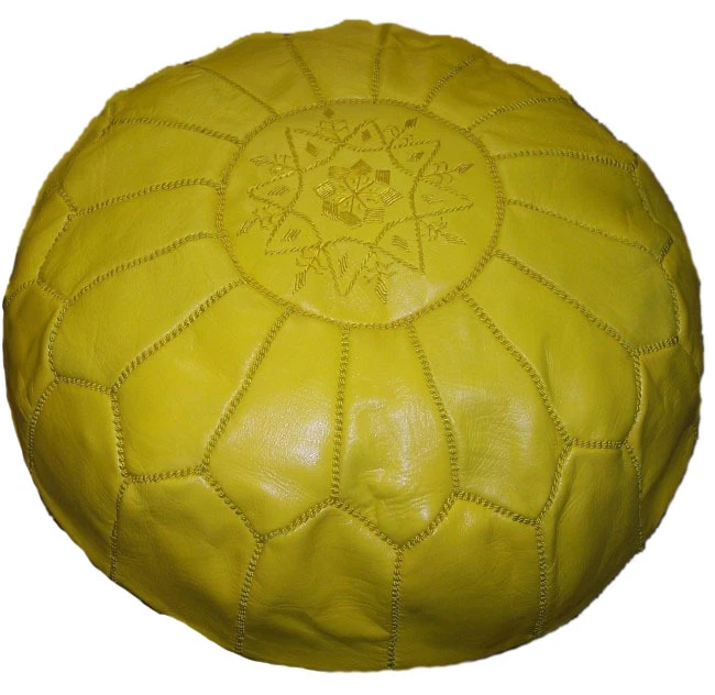  Pouf Moroccan Hassock Pooff Leather Genuine Ottoman Pouff Footstool LG Yellow - Image 4 of 4
