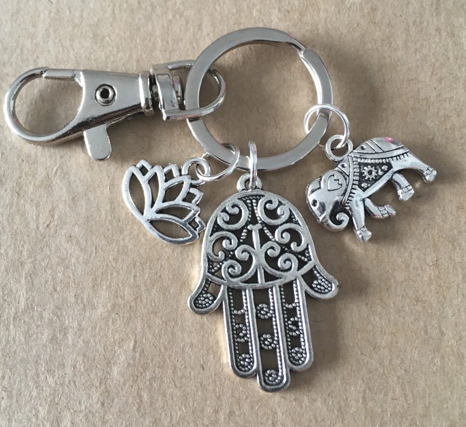 Hamsa Hand Keychain, Lotus Flower Keychain, Elephant Keychain - Image 2 of 2