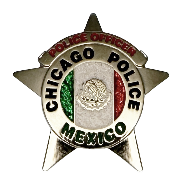 CHICAGO POLICE DEPARTMENT STAR LAPEL PIN: Mexican with Glitter Seal