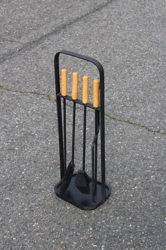Vintage Mid Century Austrian Fireplace Tools Black Wrought Iron Set Mccobb Era