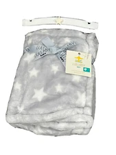 Lullaby Kids Luxury Velvet Baby Blanket Gray White Star Soft Plush Infant New