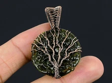 Tree Of Life Moldavite Gemstone Copper Wire Wrapped Handmade Pendant Jewelry