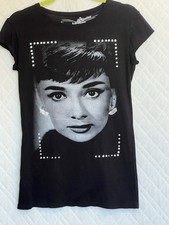 VTG Audrey Hepburn portrait t-shirt Junior Sz L; Black with rhinestones Perfect!