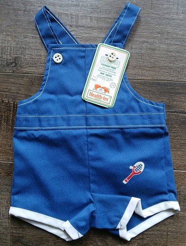 Vtg Health-Tex Cotton Blend 9 Months Overalls Shorts Tennis Snap Crotch NOS NWT - Picture 2 of 13