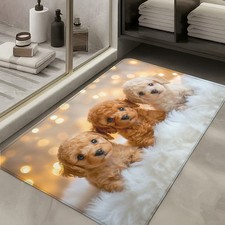 2D Flat, 2D Flat, Bath Mat 1pc 2D Flat, Printed with 3pcs Cute Poodle Patterns