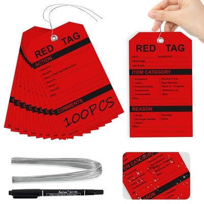 100 Pack Plastic 5S Red Tags Waterproof Wire Marking Pen DoubleSided