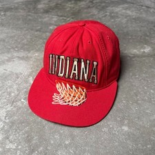 Vintage 90s Embroidered Red IU Indiana Basketball SnapBack Hat College Sports