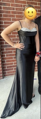 #ad NOX Black Satin Rhinestone Trim Sleeveless Long Maxi Formal Dress Size 6 $80.00