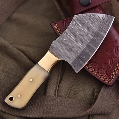 SHARD Hand Forged Damascus Steel Butcher Cleaver Knife 5'' Wood Handle w/Sheath