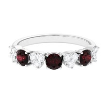Alternate Red Garnet and Pave 925 Sterling Silver Half Eternity Ring Mothers Day