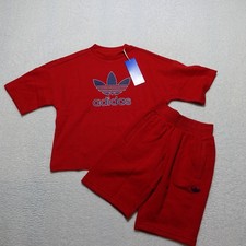Adidas Short Tee Set Kids 5T Bright Red Brand New Trefoil 2-Piece KA0223