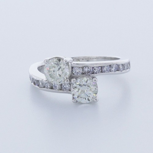 2.74 CT H SI1 Round Natural Certified Diamonds 18K Gold Classic Two Stone Ring - Picture 1 of 24