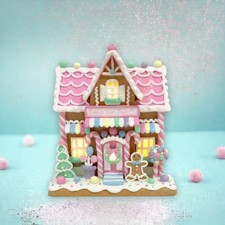 9"  Pink Candy House With LED Bubble Gum Factory Christmas Decor *SHIPS WITHIN