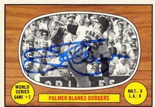 Jim Palmer signed baseball card 1967 Topps #152 World Series Highlights Orioles