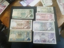 Turkey 7 different banknotes 1970s-1980s