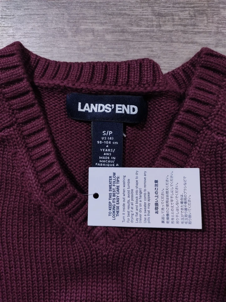 Suéter Lands End Niños Talla 4 Granate Rojo Uniforme Escuela Tejido Camisa Niños Foto 2 de 4