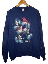 VTG 90s Cardinals Birds Sweatshirt Women XL Navy Crewneck Jerzees Winter Snow