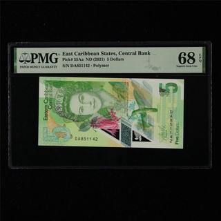 2021 East Caribbean States Central Bank 5 Dollars Pick#55Aa PMG 68 EPQ UNC 07