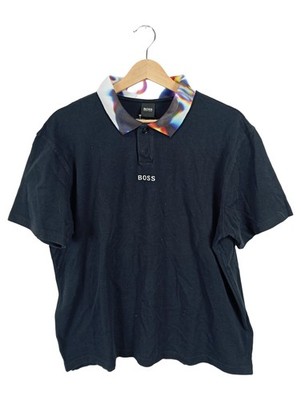 BOSS Hugo Boss Poloshirt Herren Gr. M/L Schwarz Bunter Kragen Maxim Zhestkov