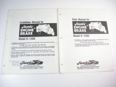 Jacobs Engine Jake Brake K1200 Installation Adjustment Maintenance Parts Manual