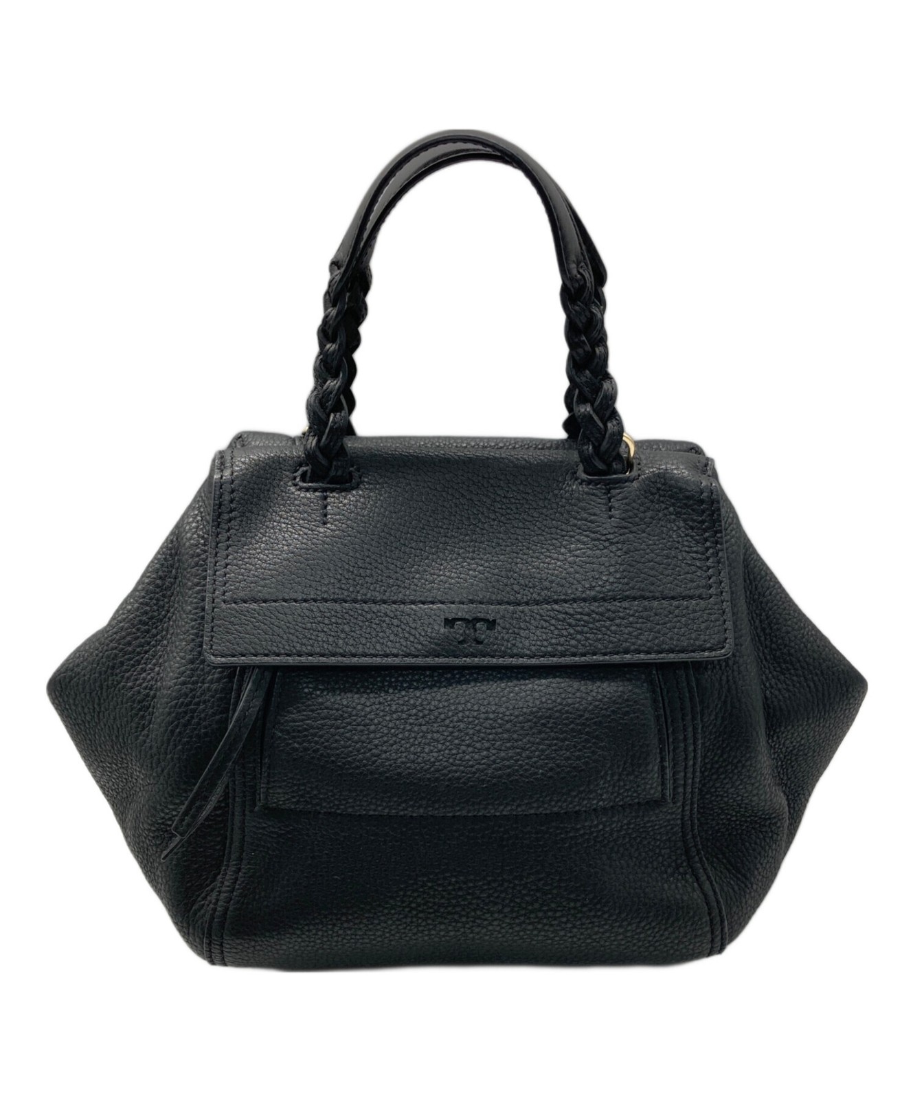 Tory Burch Small Half Moon Satchel Bag Leather Black Women Used Authentic