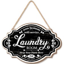 Jetec Vintage Wood Laundry Room Decor Hanging Wall Sign 12 x 8 inches, Black