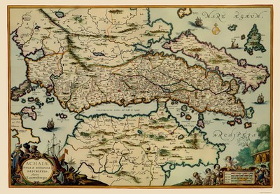 Historic Map - Greece Achaea Region - Lauremberg 1654 - Vintage Wall Art