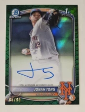 JONAH TONG SN/99 2025 Bowman - Chrome Pros. Auto Green Reptilian #CPA-JTO Mets
