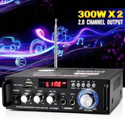 AV-298BT 600W Bluetooth Stereo Amplifier 2CH USB AUX MIC SD Home Audio Amp