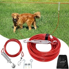 100FT Dog Runner for Yard with 15FT Tie Out Cable - Heavy Duty Trolley System fo