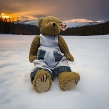 (1) Ty Attic Treasures Authentic #6064 Carlton The Bear Overhalls 12In'