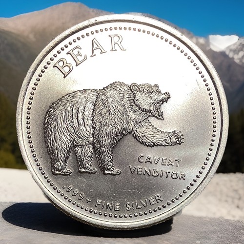NTR Metals Bull and Bear Caveat Emptor 1 oz .999 Fine Silver Art Round - Picture 2 of 3