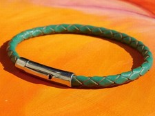 Mens / ladies 4mm Turquoise leather stainless steel bracelet by Lyme Bay Art