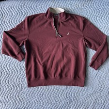 Men  s Nautica Burgundy Quarter Zip Pullover, Long Sleeve Size Xl  