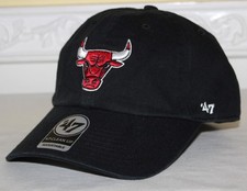 Unisex Adults '47 Brand CHICAGO BULLS Clean Up Strapback Hat NBA BLACK Cap W1