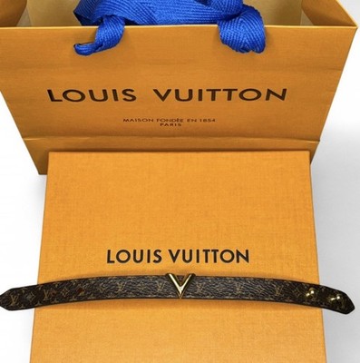 Louis Vuitton Essential V Bracelet Monogram Canvas Size 17 Gold HW w/ Box & Bag