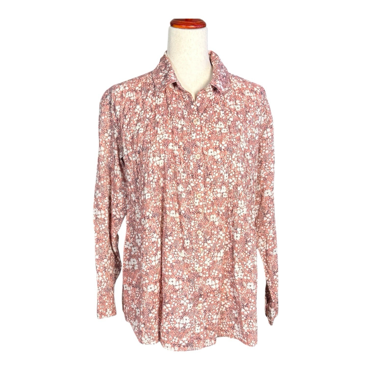 Pilcro Anthropologie The Sasha Smocked Boyfriend Button down Shirt Floral Top XS