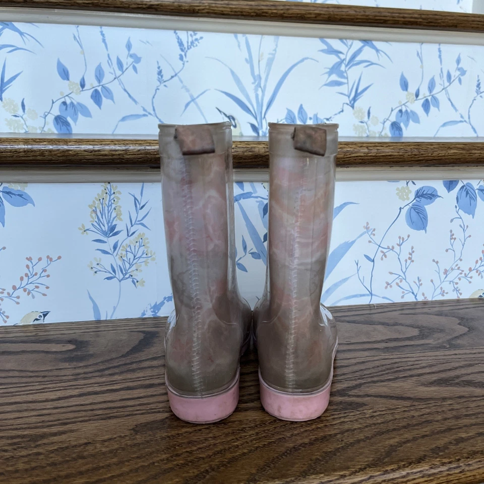 Botas de lluvia Capelli para niños talla 12 rosa y gris remolino impermeables  Foto 4 de 4