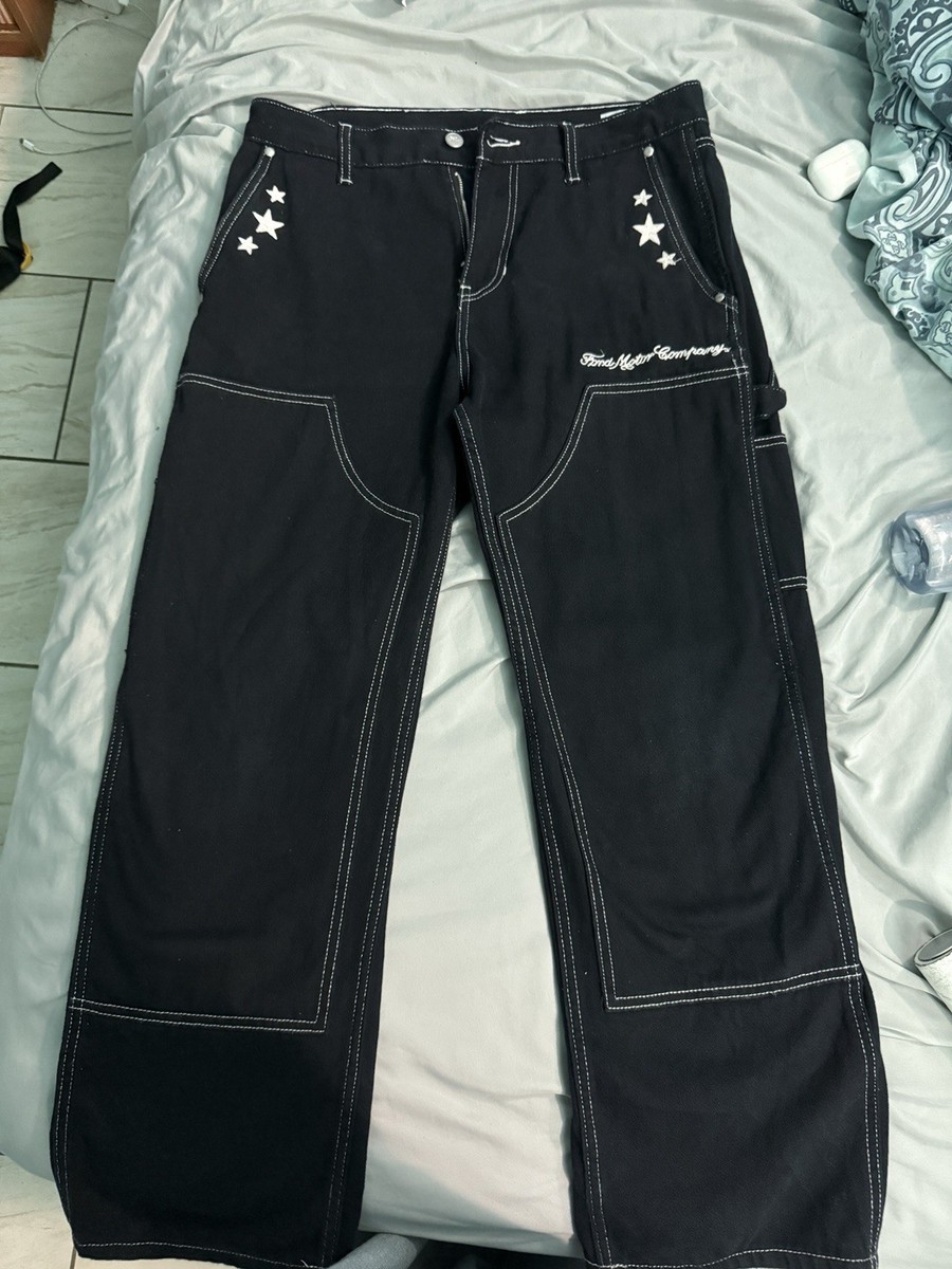 Pacsun Black Denim Jeans Star Embroidery Logo 5-Pocket Button Zip