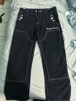 パンツ Star Design Black Denim Pants Size 32 Pacsun Black Denim Jeans Star Embroidery Logo 5-Pocket Button Zip