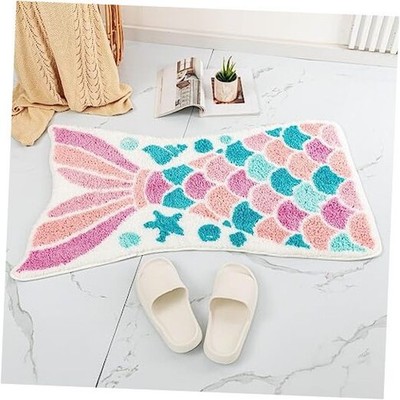 Cute Mermaid Bath Mat Funny Pink Ocean Fish Mermaid Scales Tail Shape Pink+blue