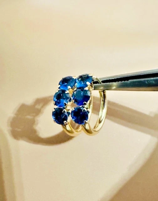 Серьги-кольца из желтого золота 14 карат с сапфиром Estate - Изображение 3 из 4