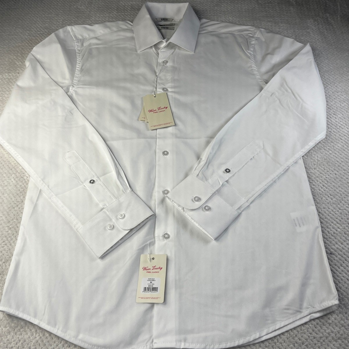 Lucky Brand Mens Slim Fit Stretch Dress Shirt White Long Sleeve M 15-15.5  32/33