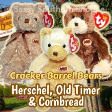 💛 HERSCHEL CORNBREAD & OLD TIMER Ty Beanie Babies Cracker Barrel BEARS *MWMT*