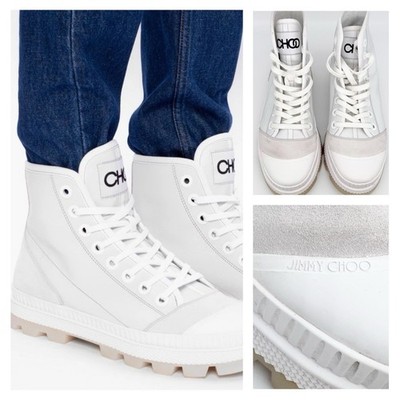 Jimmy Choo Mens Nord Sneaker Boot US 10 EU 43 White Leather Suede Chunky 90s