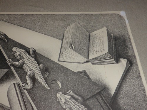 VINTAGE M.C. ESCHER REPTILES 1943 WHITE & BLACK ART PRINT HOLLAND 1970S LITHO - Picture 6 of 9