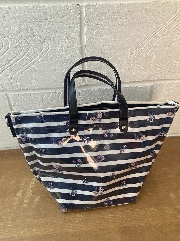 Cath Kidston Blue And White Stripe &pink Flower Pattern Tote Style Bag - Image 2 of 4