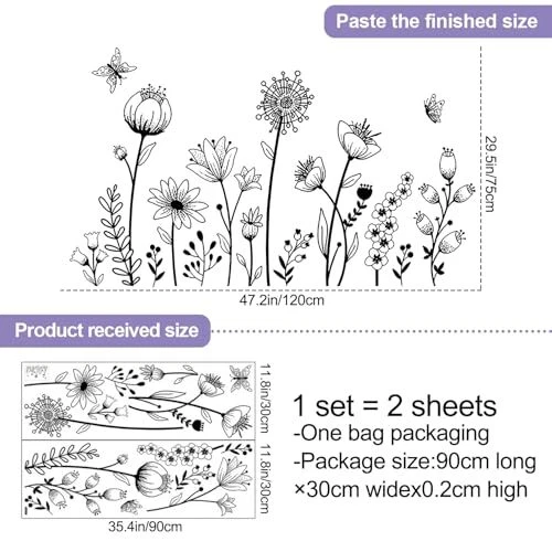 Black Flower Wall Decals Peel and Stick Simple Boho Flower Wall 03-black Flower - Image 2 of 4